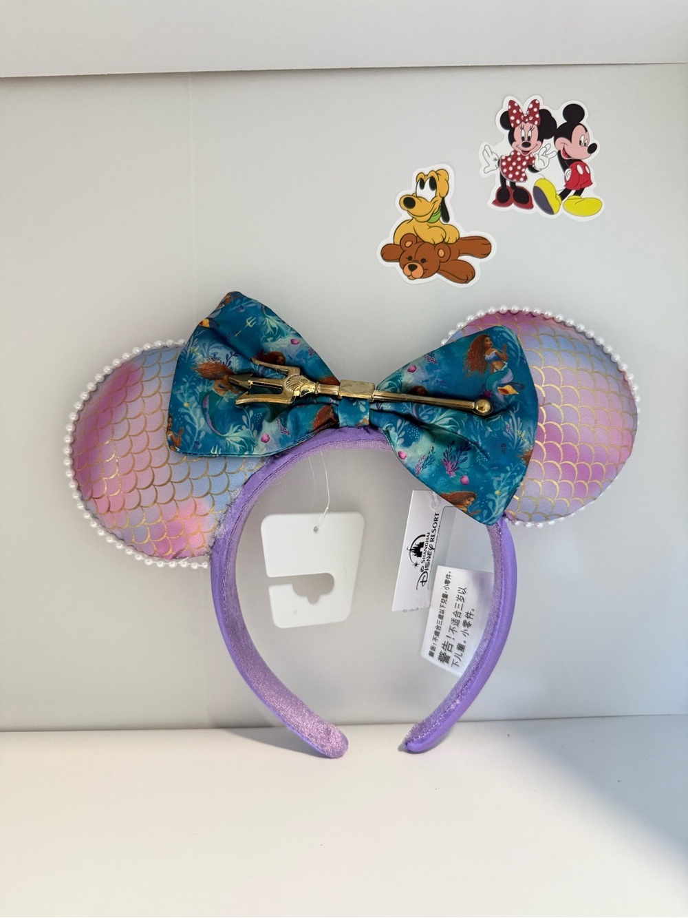 Disney Purple Teal Ariel Mermaid Scale Ear Headband with Gold Trident Bow